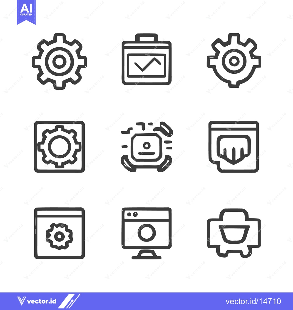 Premium Vector dari Hand-Drawn Style Icons: Gears, Chart, Monitor, and More on White Backg