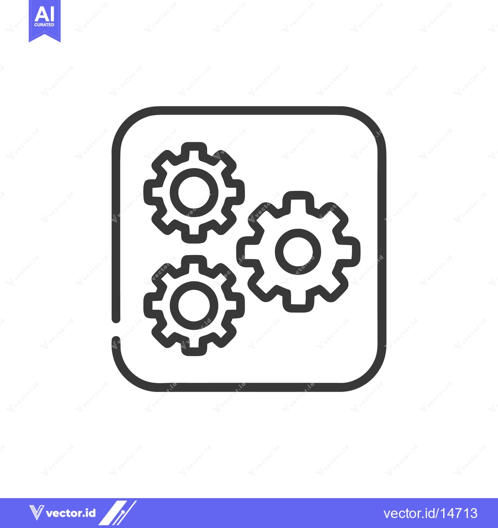 Premium Vector dari Three Gears in a Rounded Square, Black Line Icon on White