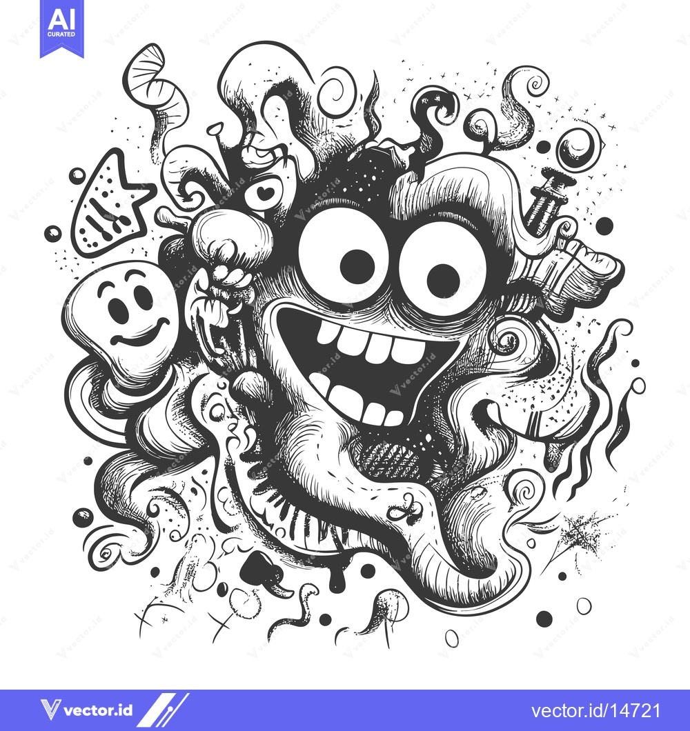 Premium Vector dari A Doodled Character with Big Eyes and a Grin