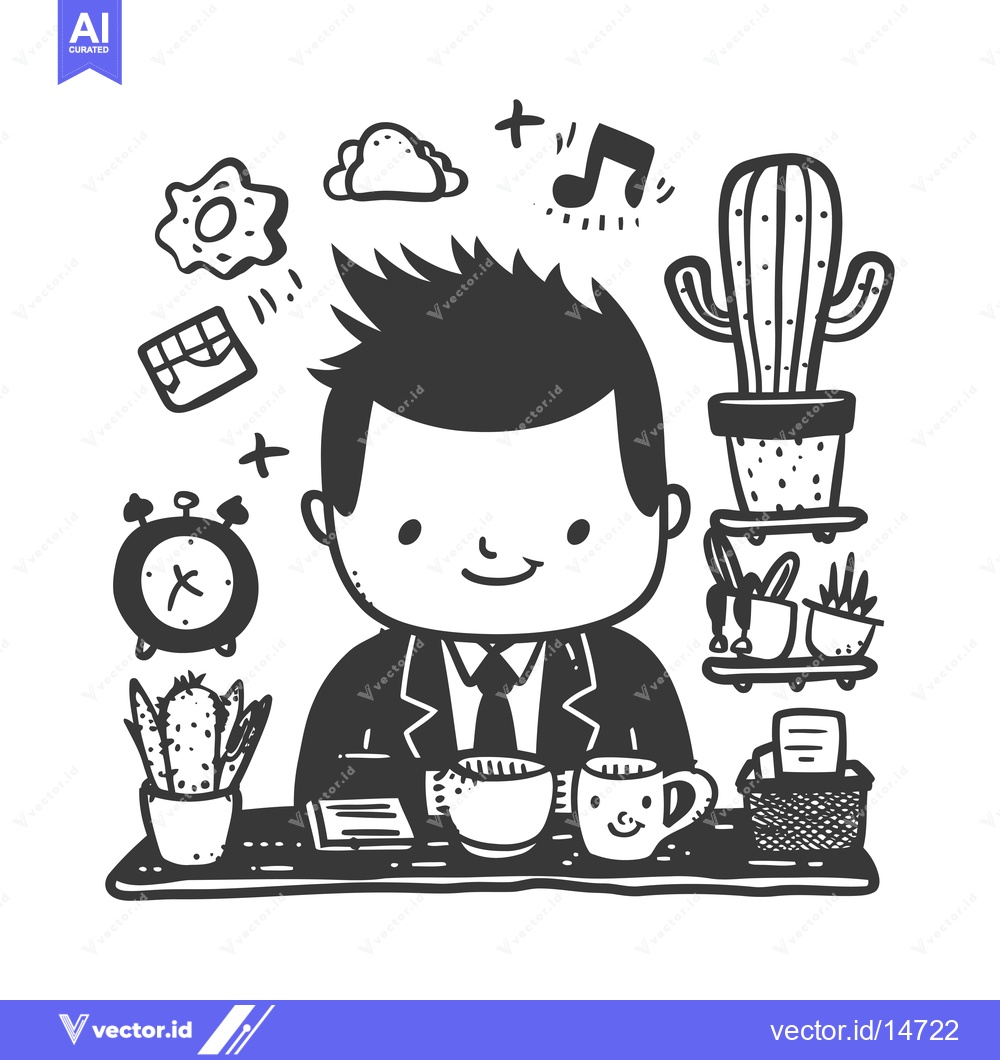 Premium Vector dari A Doodled Illustration of a Businessman Enjoying a Coffee Break