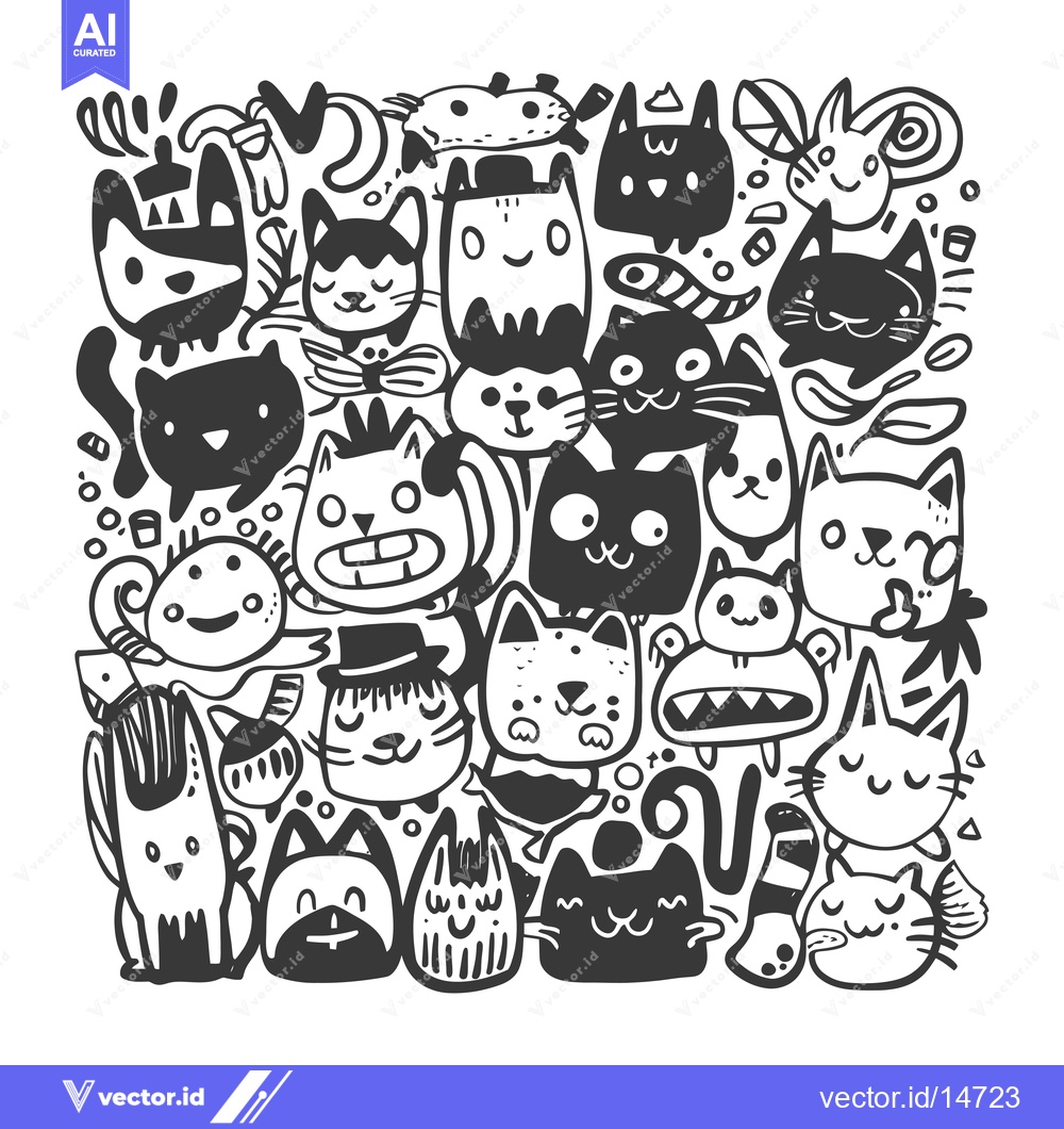 Premium Vector dari A Doodled Illustration of a Group of Cartoon Cats