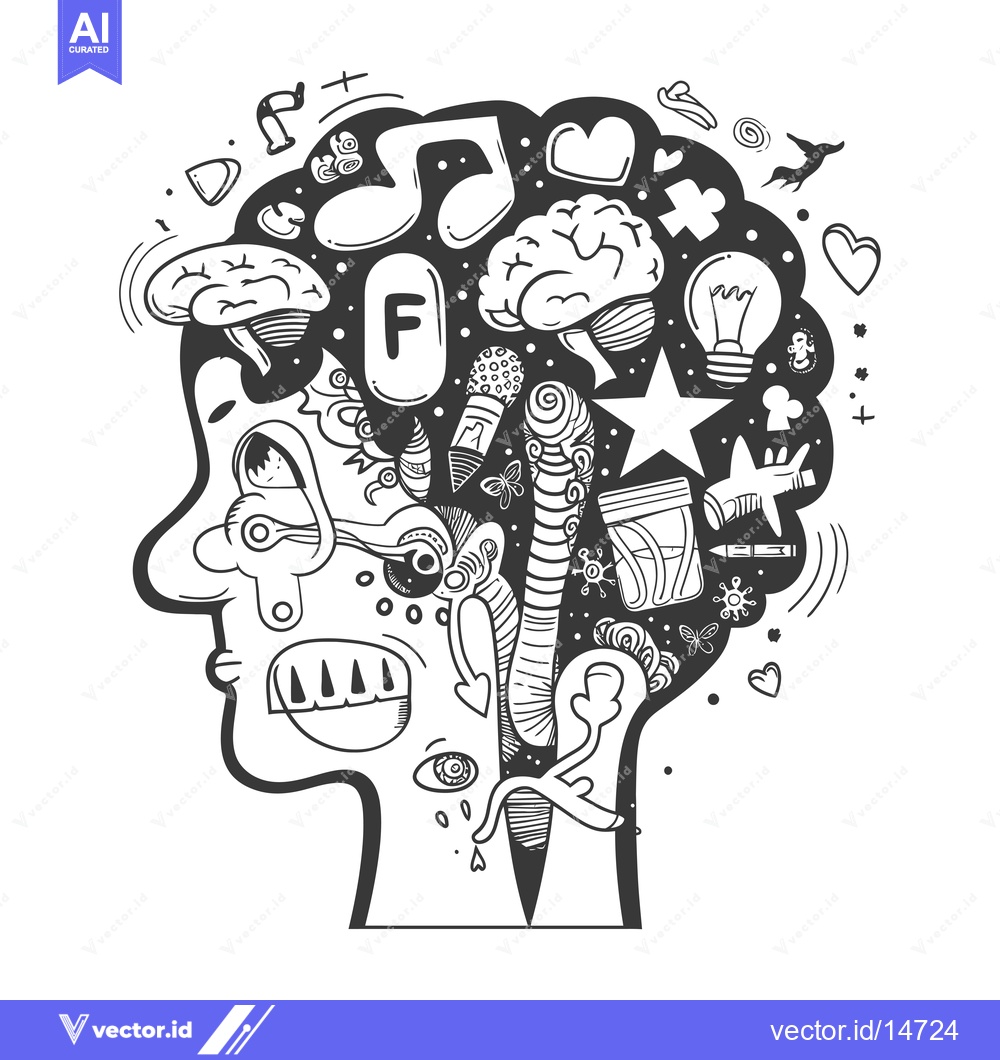 Premium Vector of A Doodle-Filled Head Illustrating Creativity and Thought