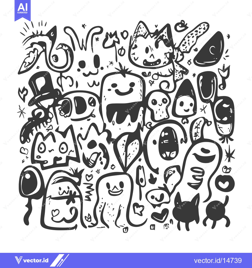 Premium Vector dari A Doodle of Cute Cartoon Characters with Various Expressions