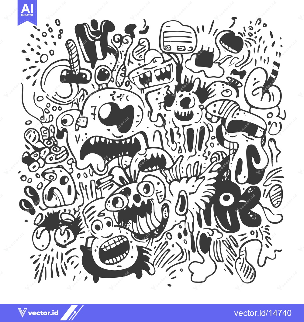 Premium Vector of A Doodle of Grotesque and Hilarious Cartoon Monsters