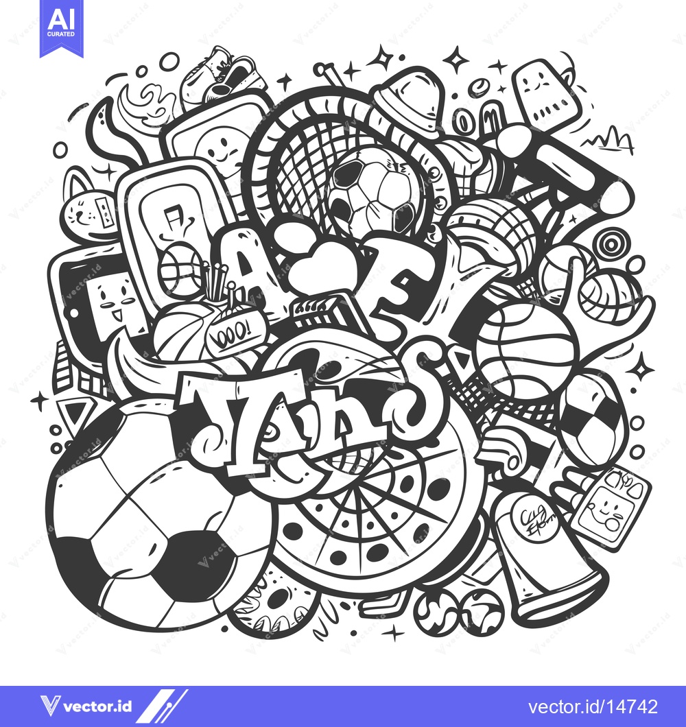 Premium Vector of A Doodle of Sports Balls, Equipment, and the Word "Thanks"