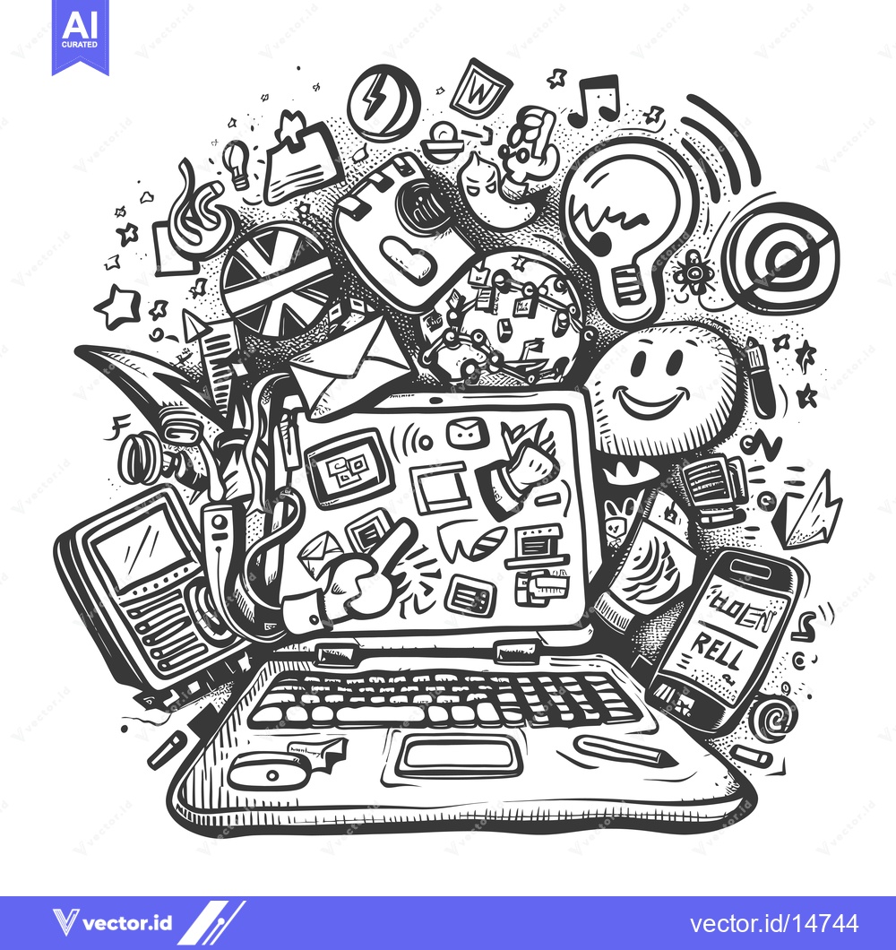 Premium Vector dari A Doodle-Style Illustration Depicting the Modern Digital Landscape