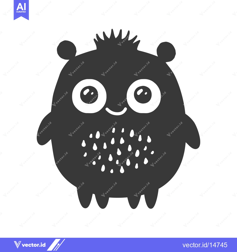 Premium Vector dari Adorable Black and White Cartoon Monster with Big Eyes and a Smile