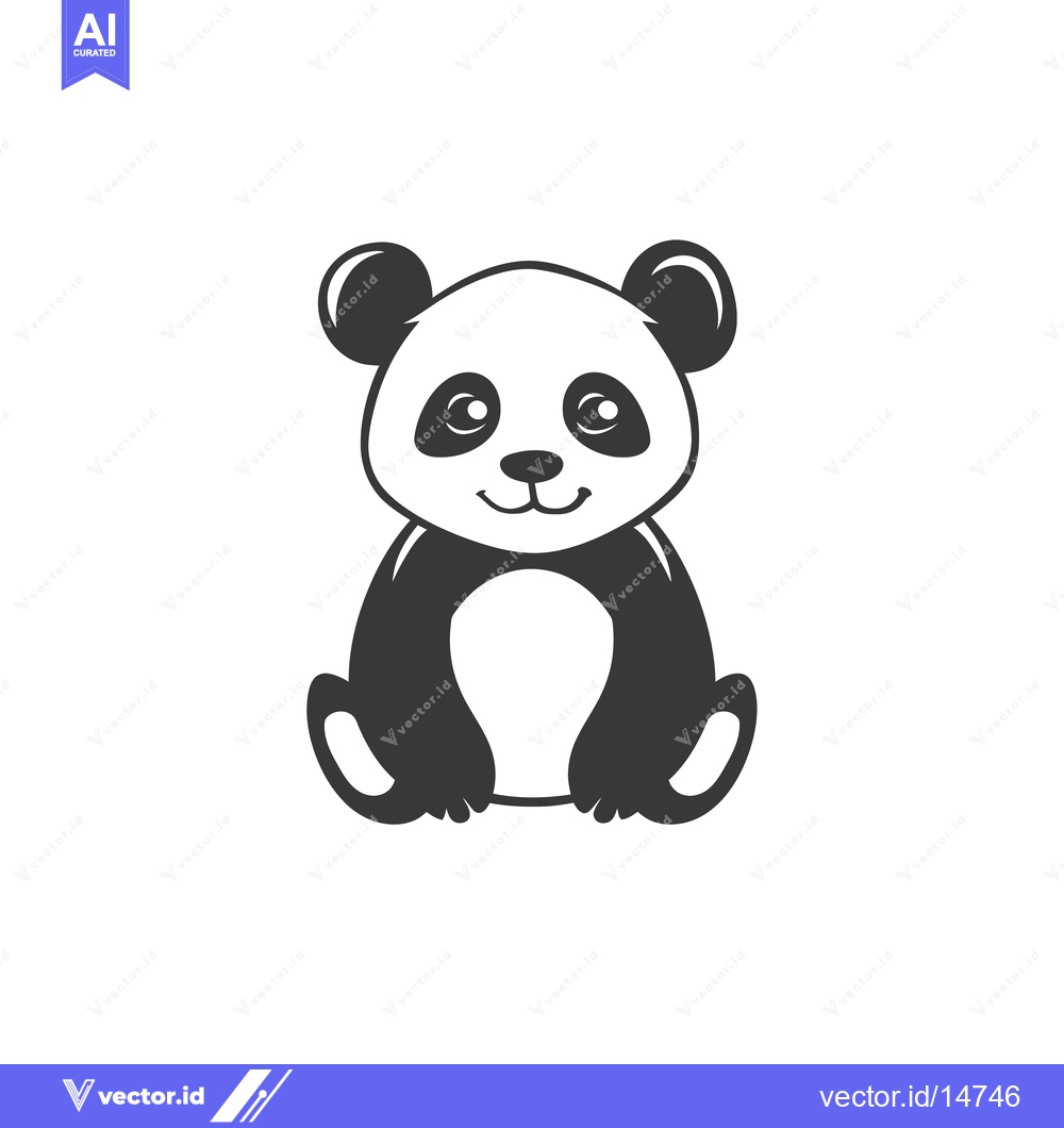 Premium Vector dari Adorable Cartoon Panda Bear with Black Eyes and a Smile