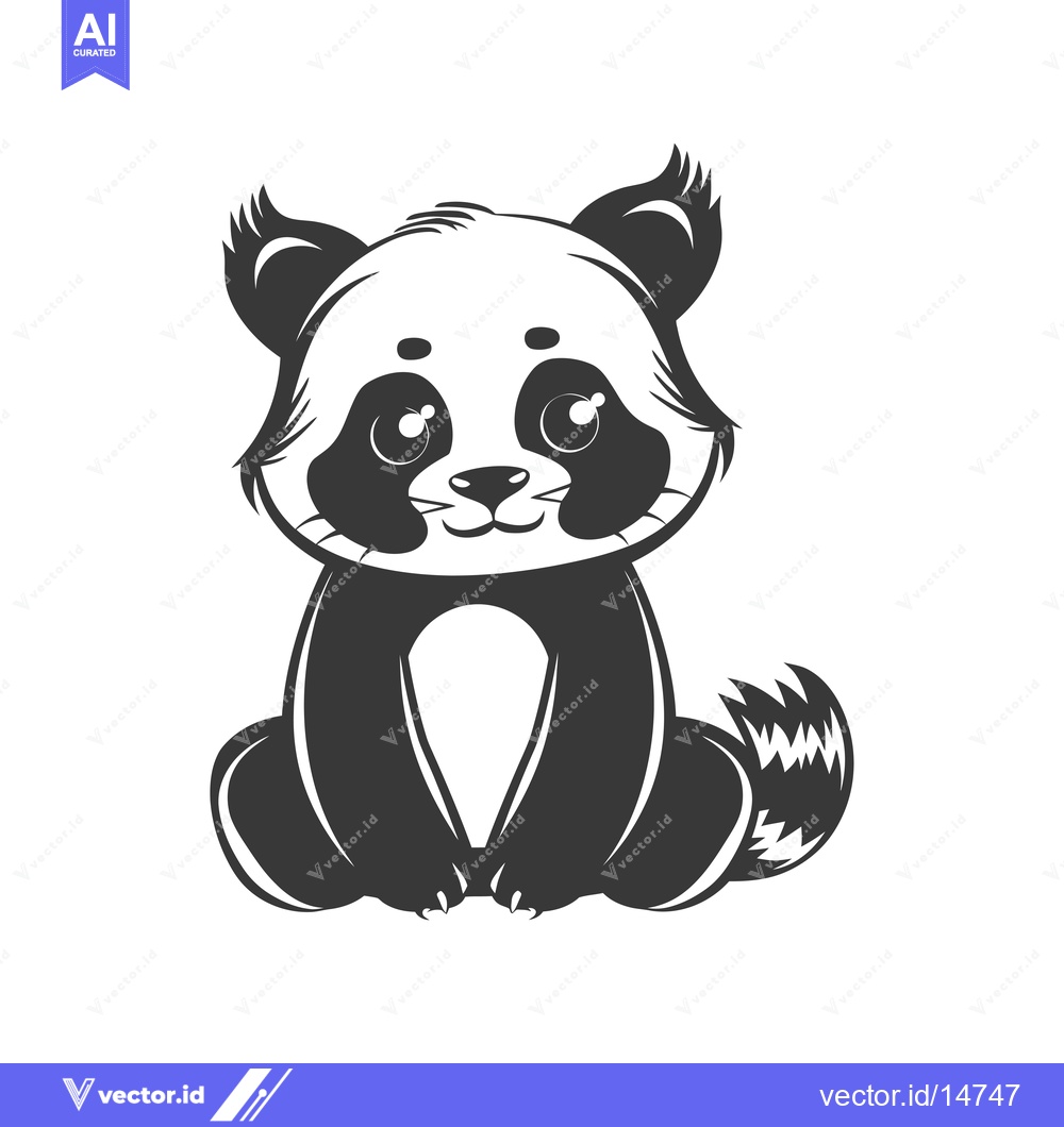 Premium Vector of Adorable Cartoon Panda with Big Eyes Sitting on White Background