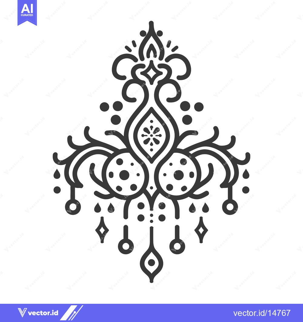 Premium Vector of Black and white symmetrical decorative floral chandelier illustration