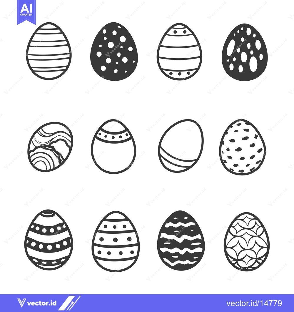 Premium Vector dari A Dozen Decorated Easter Eggs in Black and White