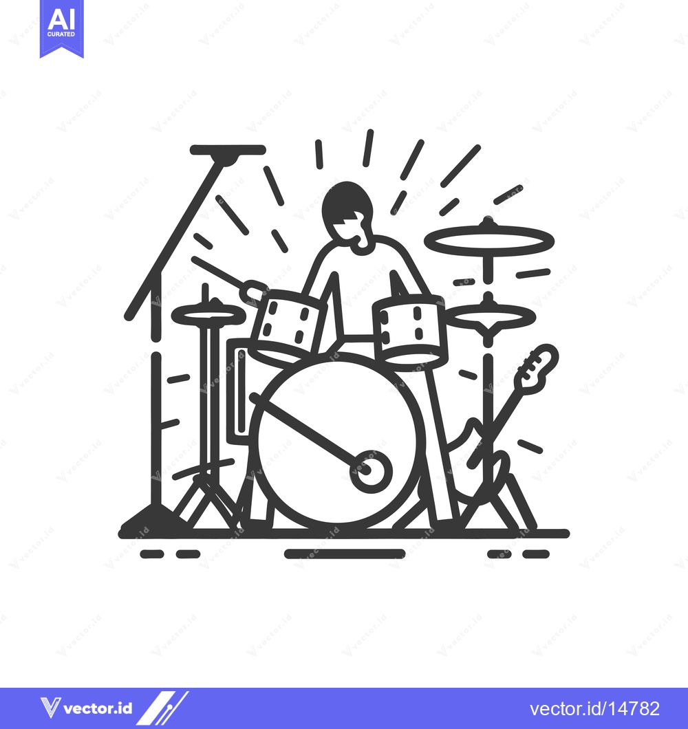 Premium Vector dari A Drummer Playing Drums with a Guitar in the Background