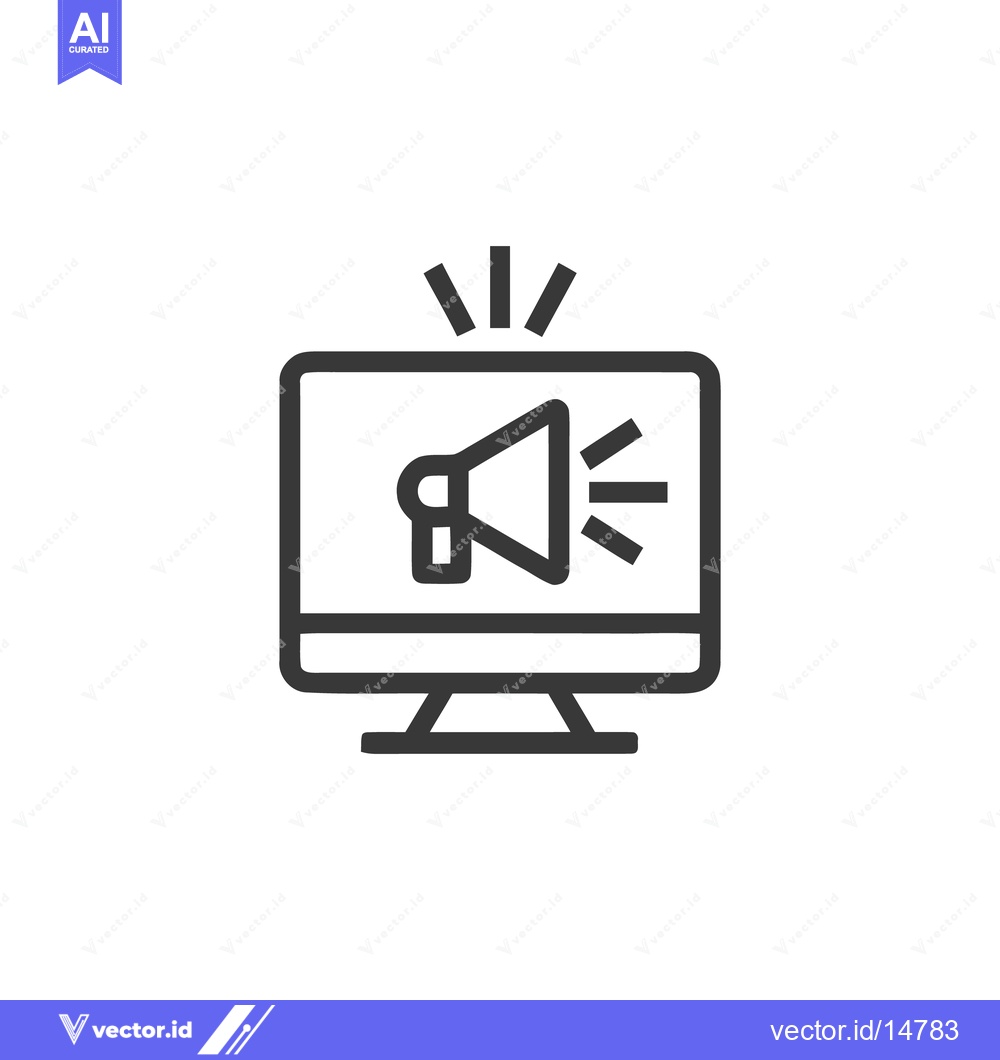 Premium Vector dari Loud Announcement: Megaphone Icon on Computer Screen, Marketing Concep