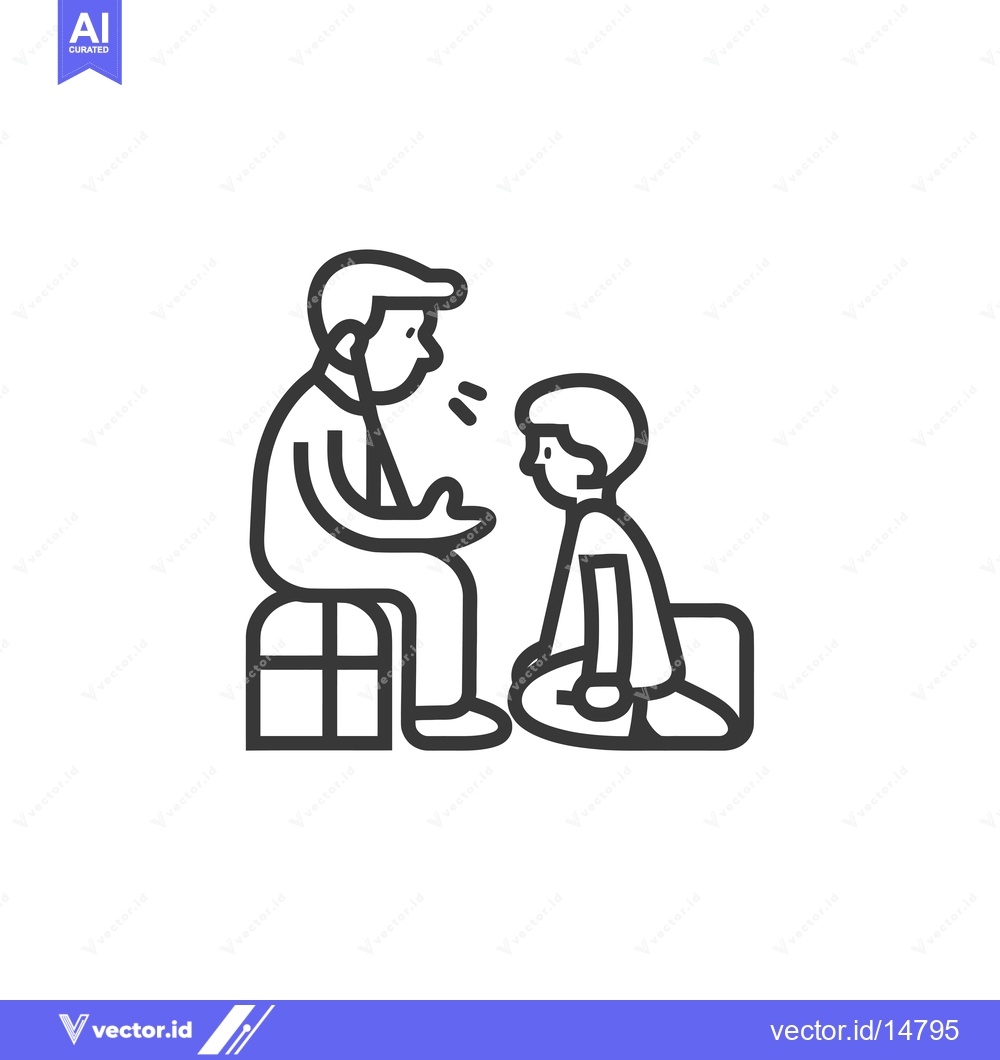 Premium Vector dari Adult man speaking to a child who is sitting on a stool
