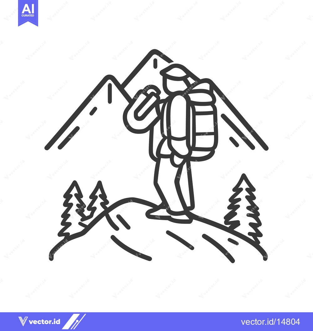 Premium Vector of A person hiking and exploring the mountain terrain with backpack and t