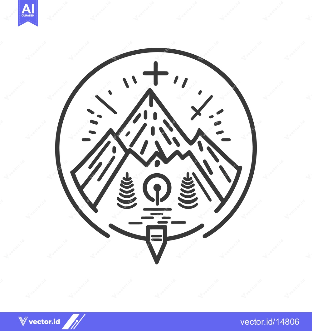 Premium Vector of Detailed line art depiction of mountains within a circle frame