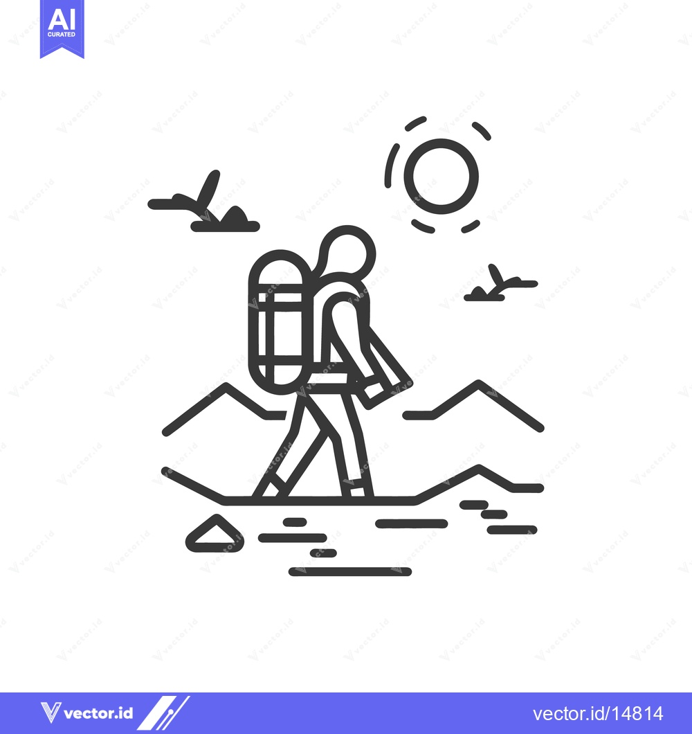 Premium Vector dari A person walks with a backpack through a landscape during daytime
