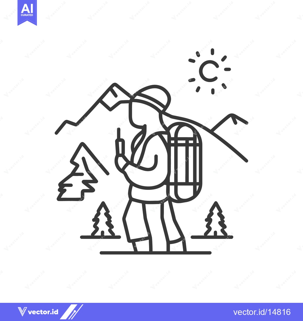 Premium Vector dari An illustrated figure hiking in the mountains with backpack
