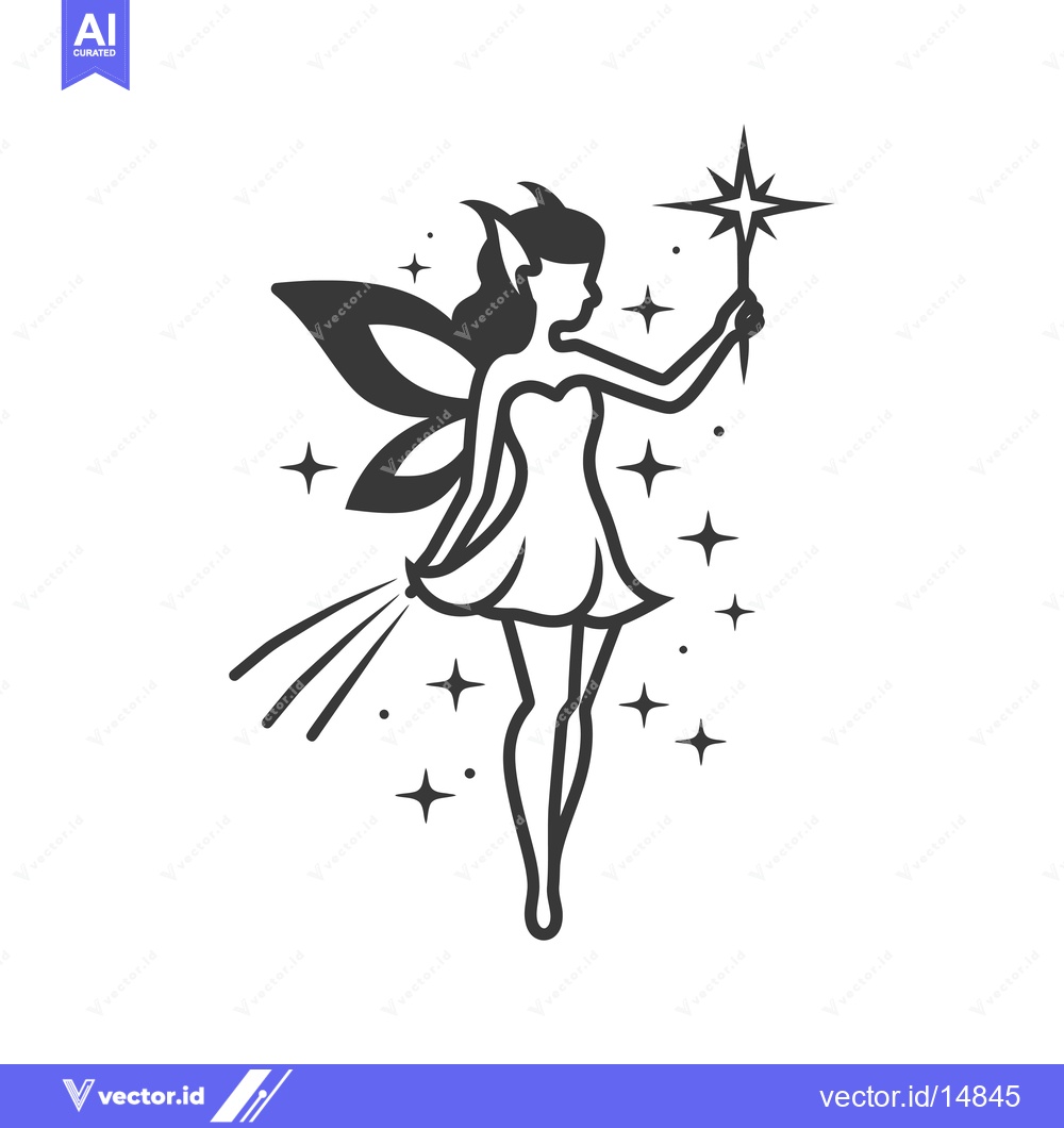 Premium Vector dari A Fairy with Wings Holding a Star Wand