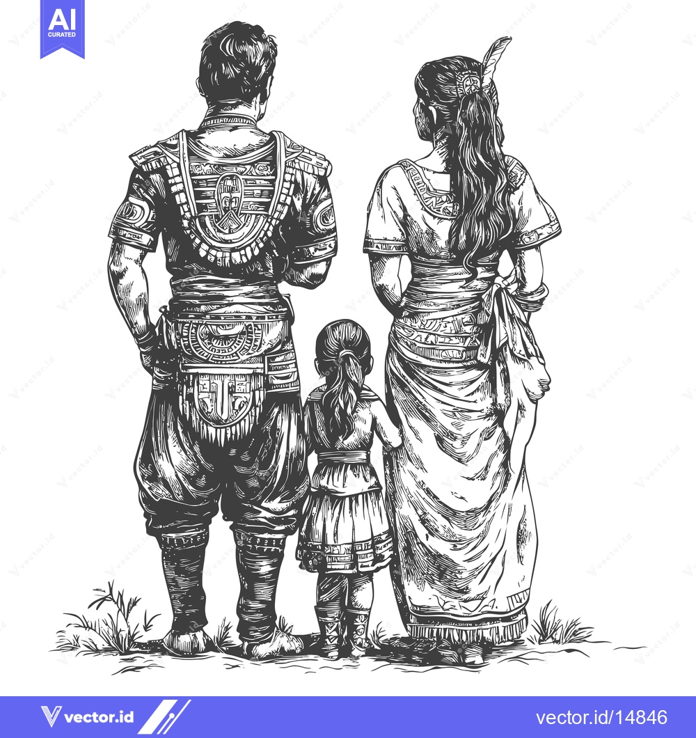 Premium Vector dari A Family in Traditional Attire, Standing Back to Back
