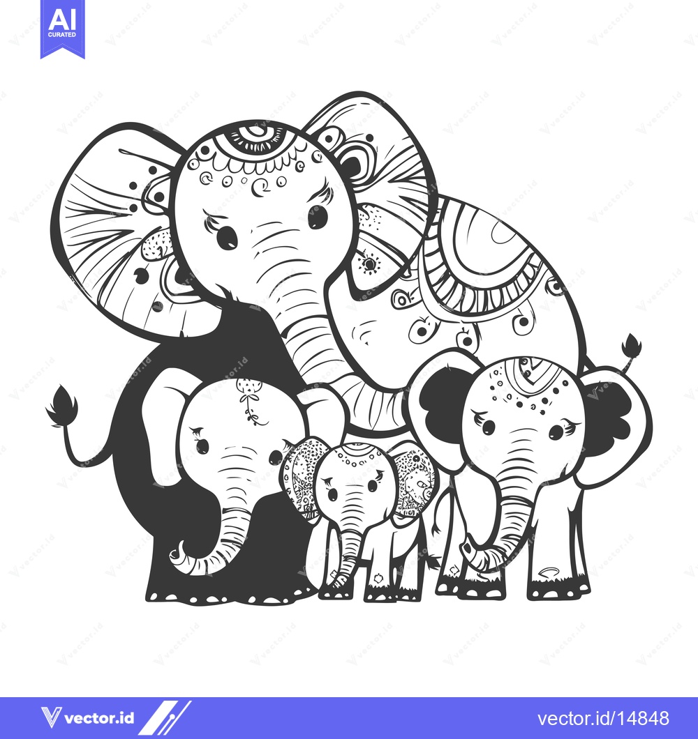 Premium Vector dari A Family of Four Ornate Elephants