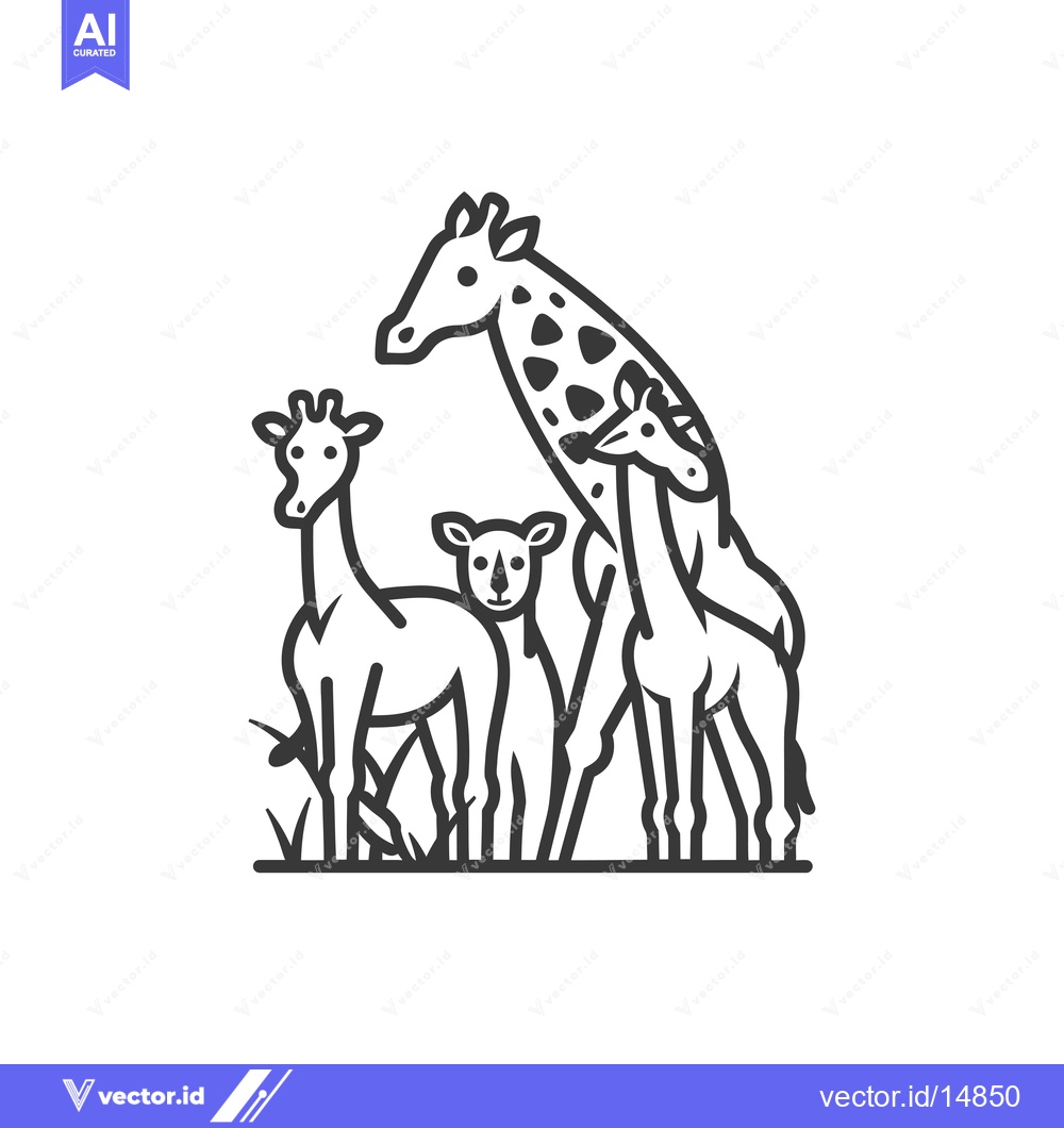 Premium Vector of A Family of Giraffes Standing in Grass