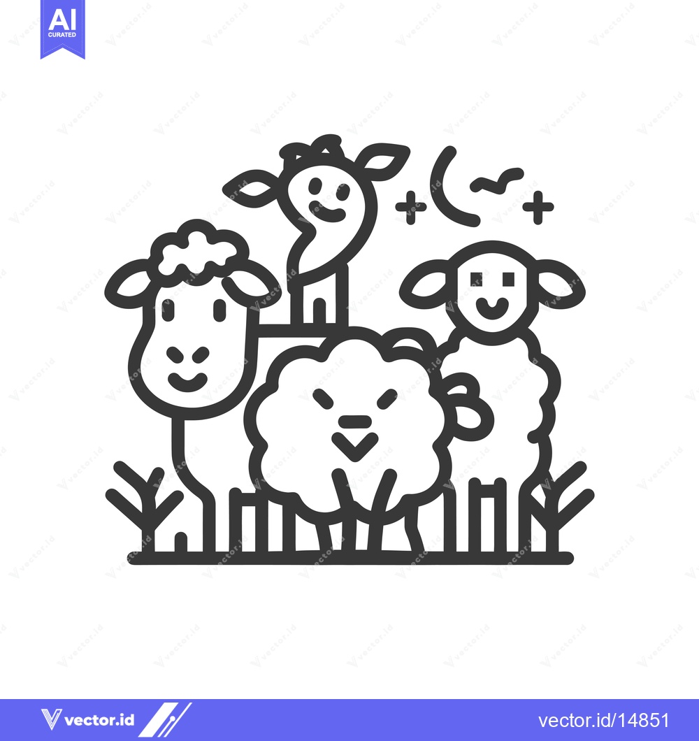 Premium Vector dari A Family of Sheep and a Cloud with a Moon and Stars in the Night Sky