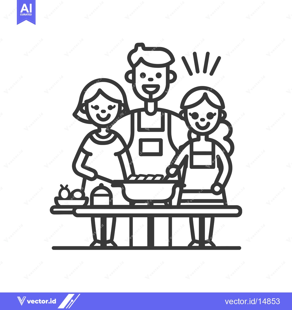Premium Vector dari A Family of Three Cooking Together in the Kitchen
