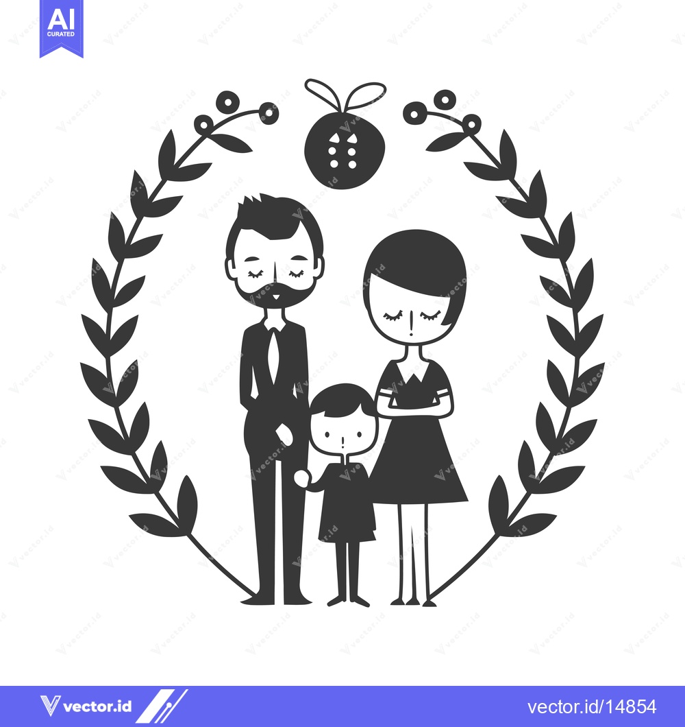 Premium Vector of A Family of Three Framed by a Floral Wreath