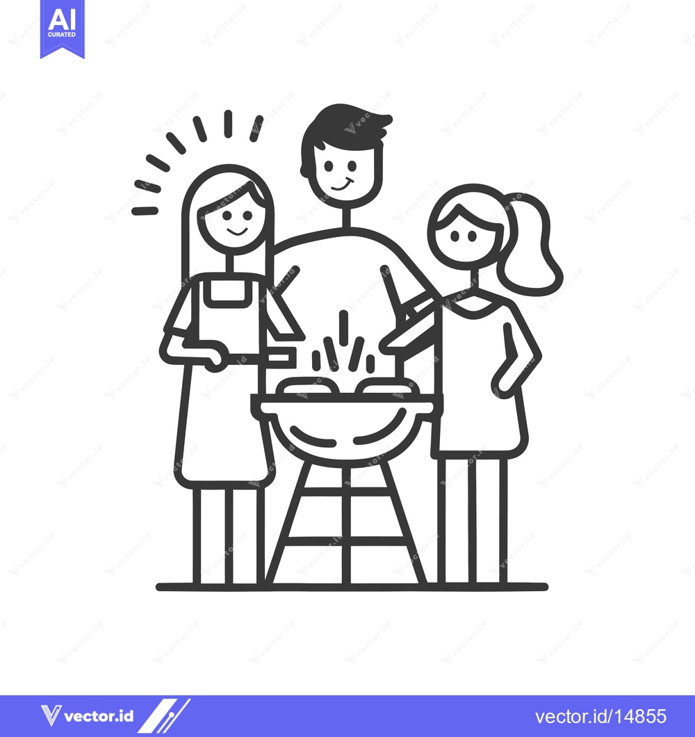 Premium Vector dari A Family of Three Grilling Together with a Charcoal Grill