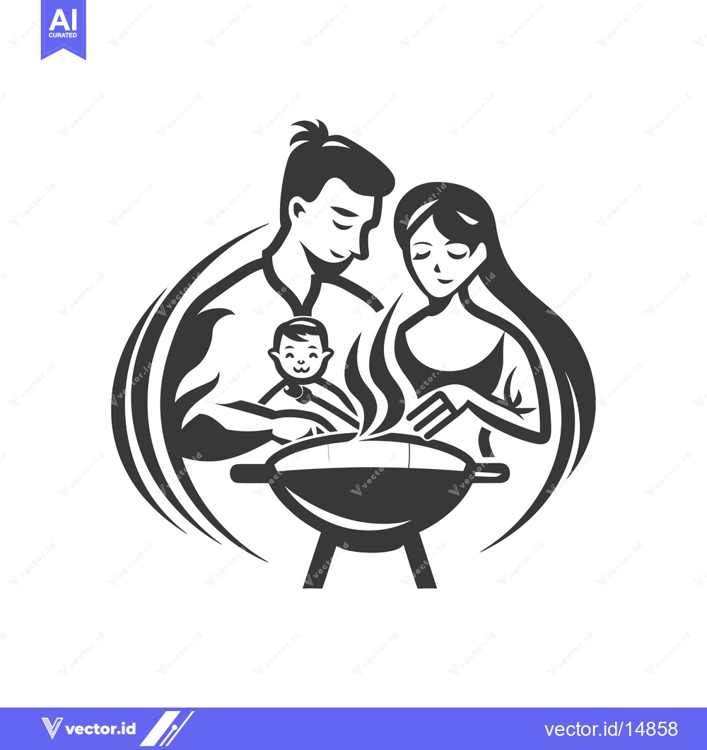 Premium Vector dari A family of three preparing food on a grill