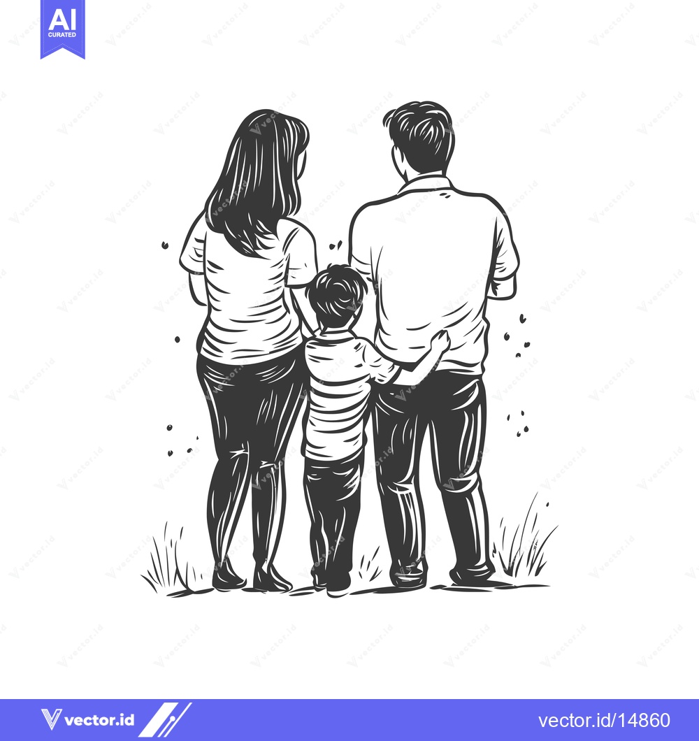 Premium Vector of A Family of Three Walking Away from the Viewer