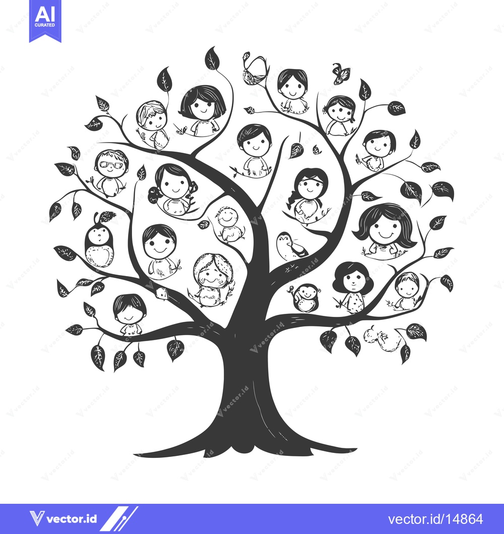 Premium Vector of A Family Tree with Cartoon People as Leaves