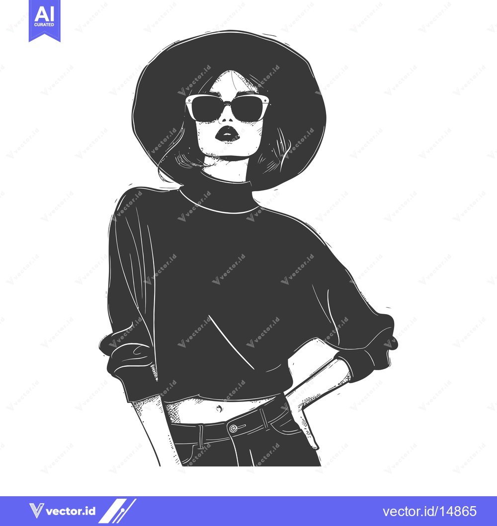 Premium Vector dari A Fashionable Woman Wearing a Hat and Sunglasses