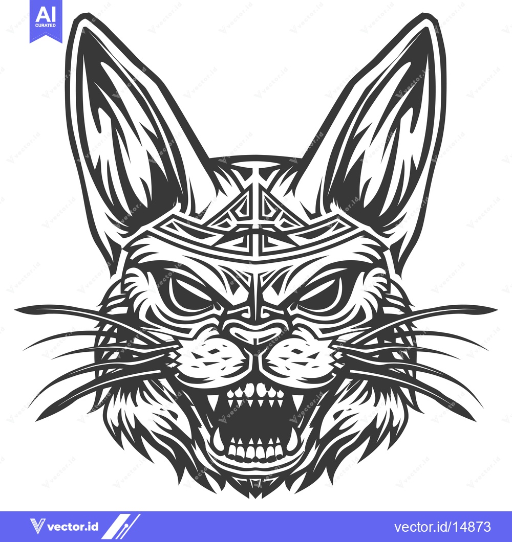 Premium Vector dari A ferocious cat with sharp teeth, a snarling expression, and a tribal