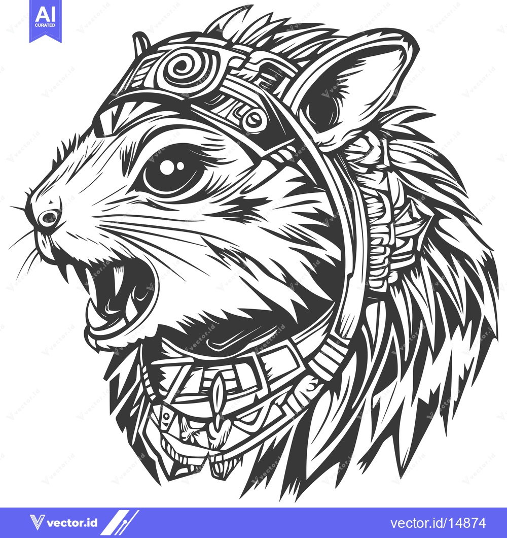 Premium Vector of A ferociously detailed rodent with an intricate feathered headpiece