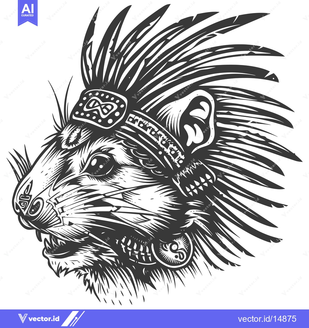 Premium Vector dari A  ferocious  rat  with  feathered  headdress  and  jewelry