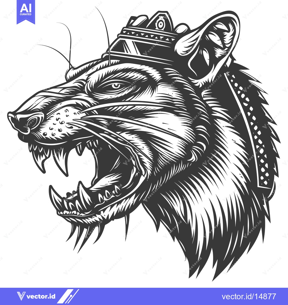 Premium Vector of A ferocious, snarling rat wearing a crown