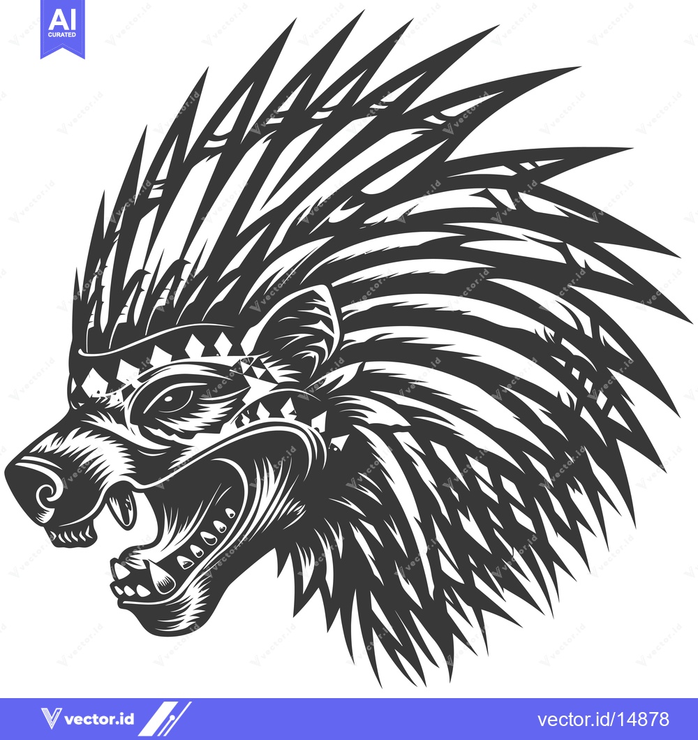 Premium Vector of A Ferocious Wolf Head Adorned with Native American Headdress