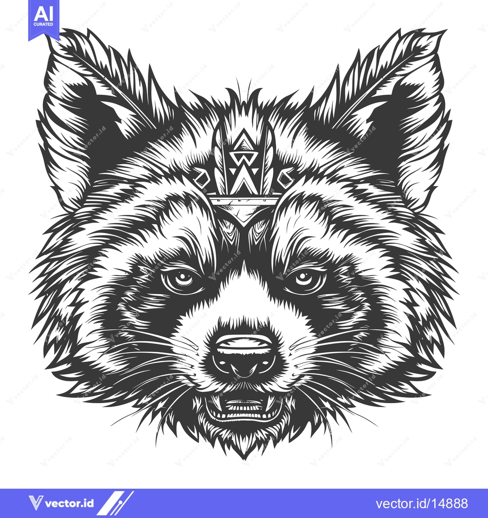 Premium Vector of A fierce red panda head with a geometric headdress, in black and white