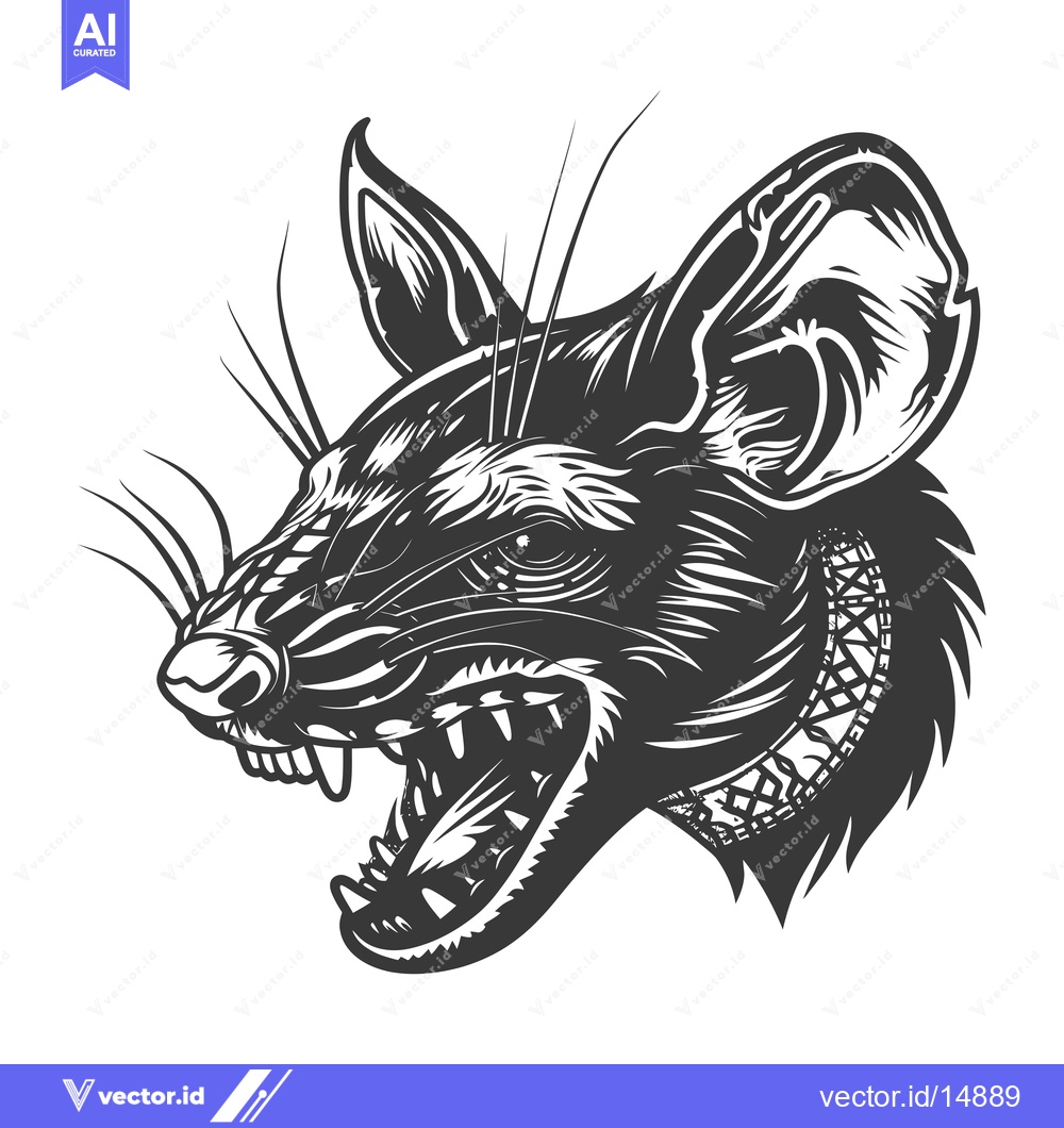 Premium Vector of A fierce, snarling rodent head with sharp teeth and large ears