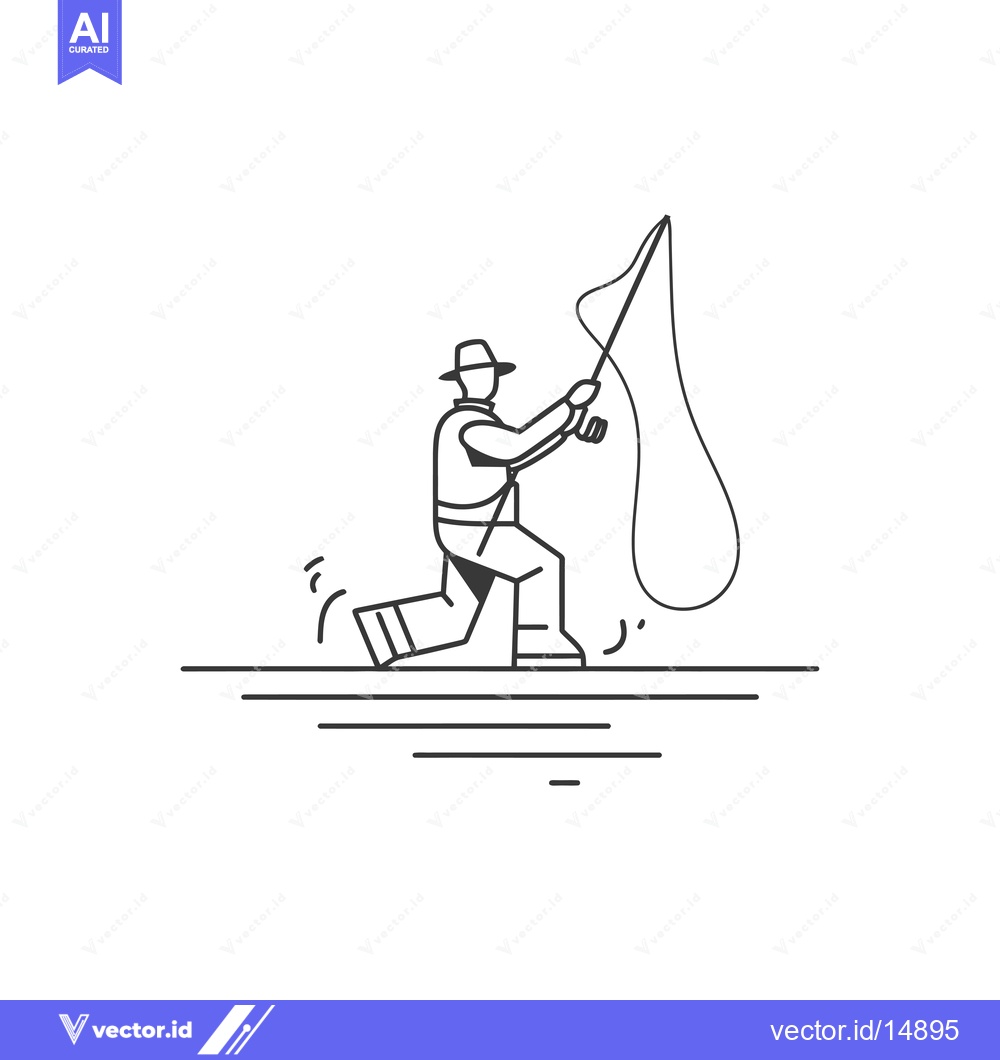 Premium Vector of A Fisherman Casting a Line with a Rod in a River