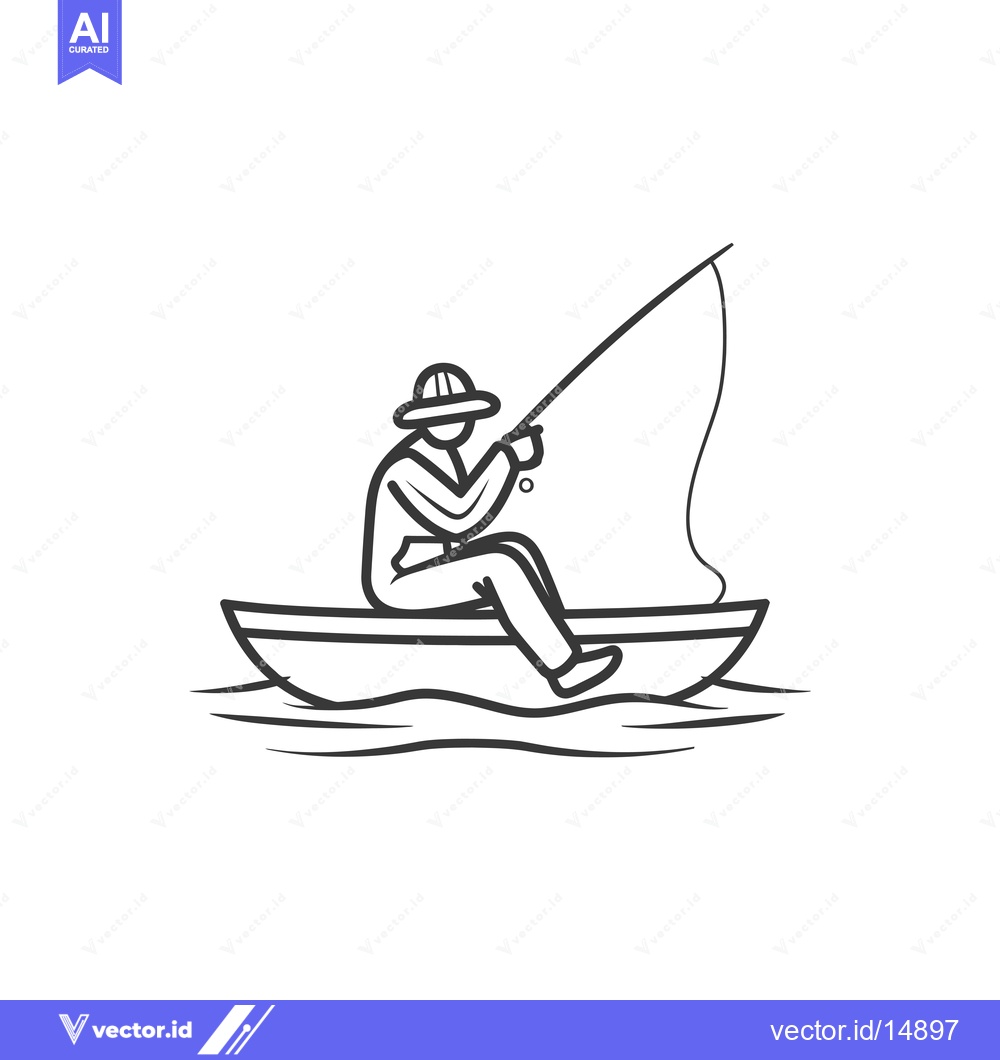 Premium Vector of A Fisherman Sitting in a Boat, Casting a Line