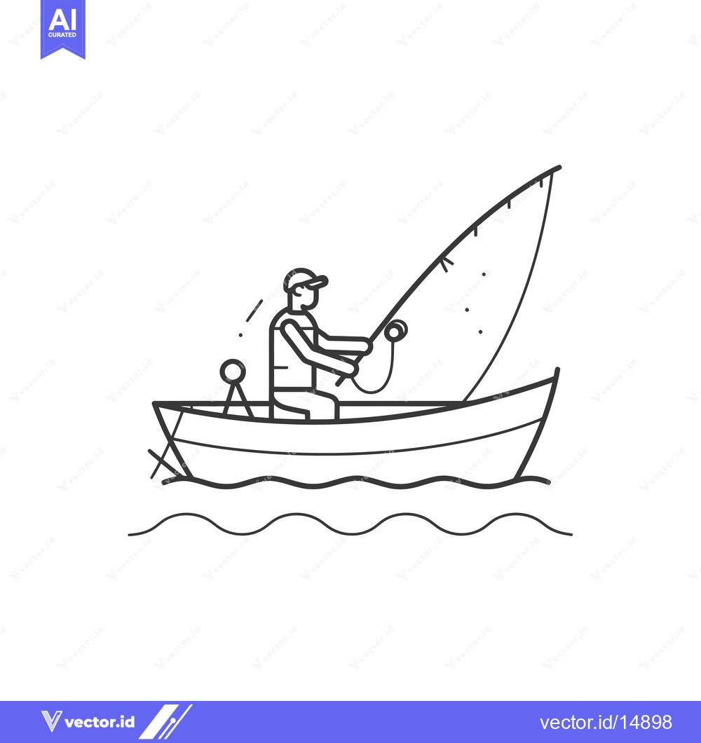 Premium Vector of A Fisherman Sitting in a Boat with a Rod and Reel
