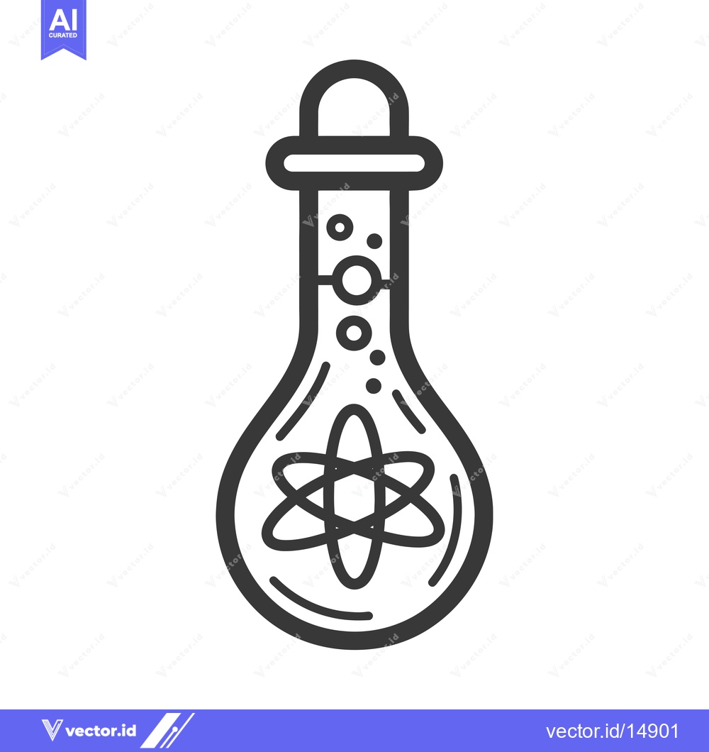 Premium Vector dari A Flask Containing an Atom Symbol with Bubbles