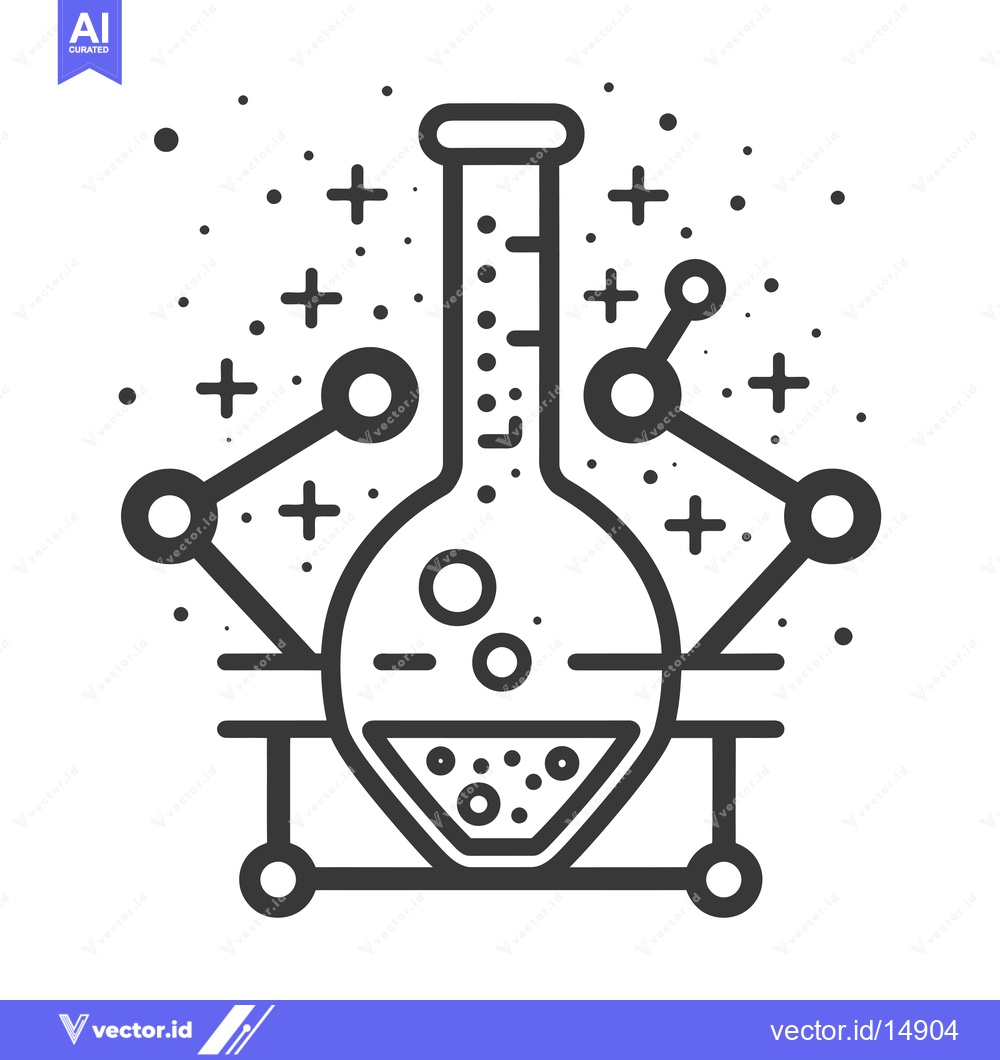 Premium Vector dari A Flask on a Stand with Connected Circles and Plus Symbols