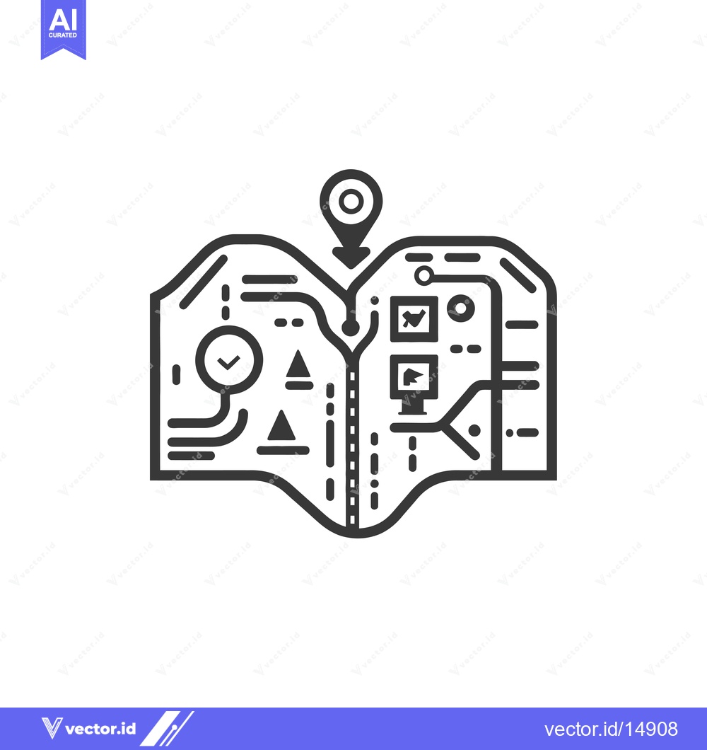 Premium Vector dari A Folded Map with a Pinpoint Location and Route Indicators