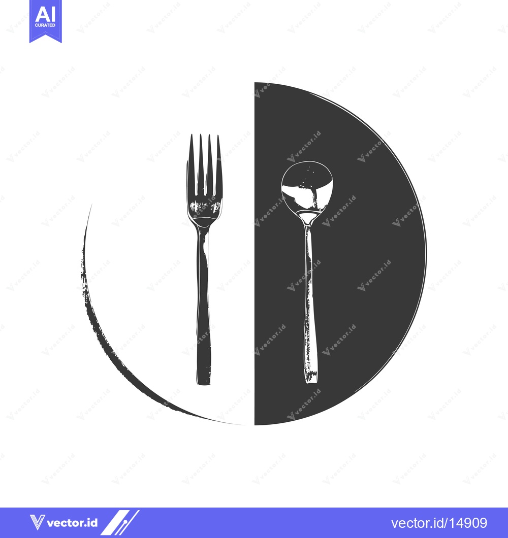Premium Vector dari A Fork and Spoon Divided by a Circular Plate