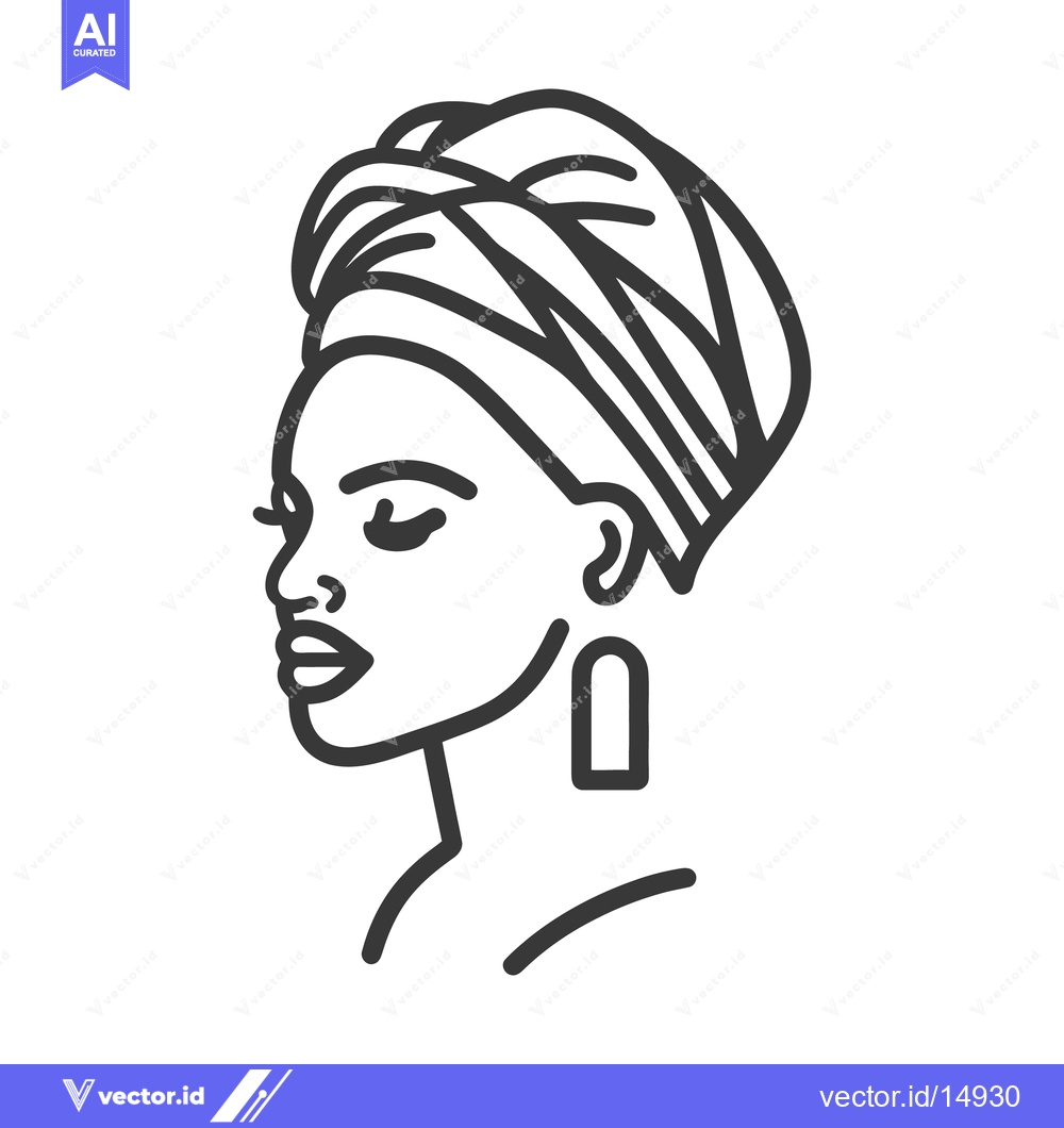 Premium Vector dari Black female portrait wearing a turban with an elegant earring