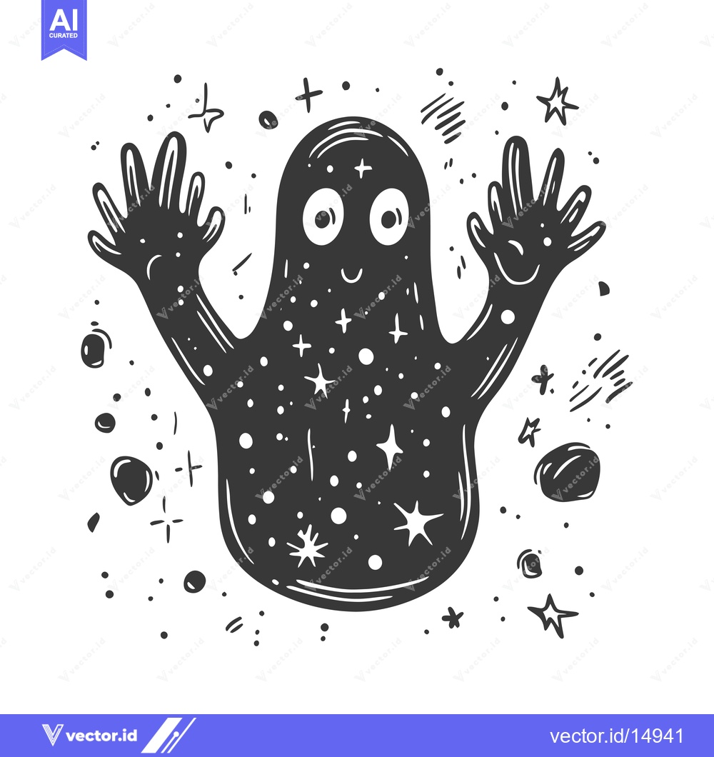 Premium Vector dari A Friendly Black and White Doodle Monster with Stars